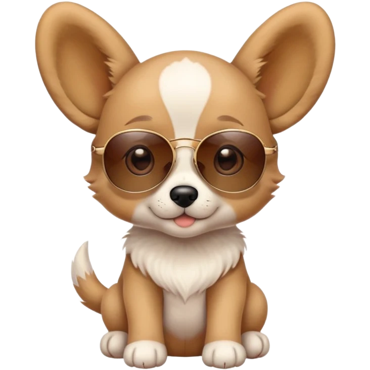 Cute puppy with oversized ears wearing sunglasses and a tiny hat emoji