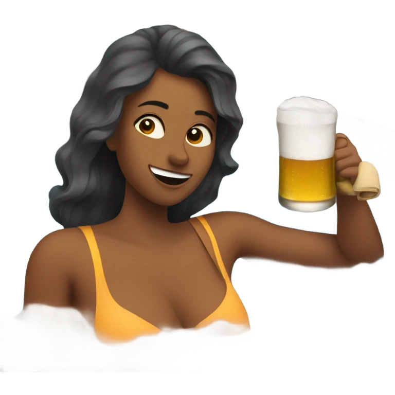 Female in hot tub with beer emoji