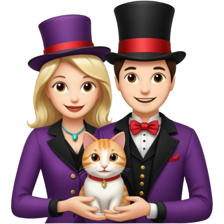 magician couple and their pet cat emoji