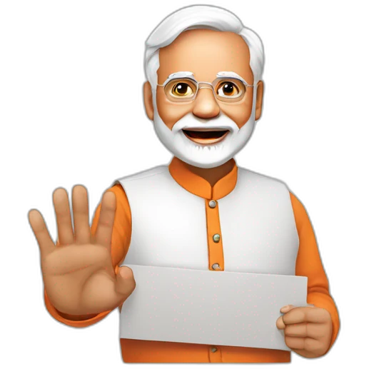 Narendra Modi holding sign that says hello emoji