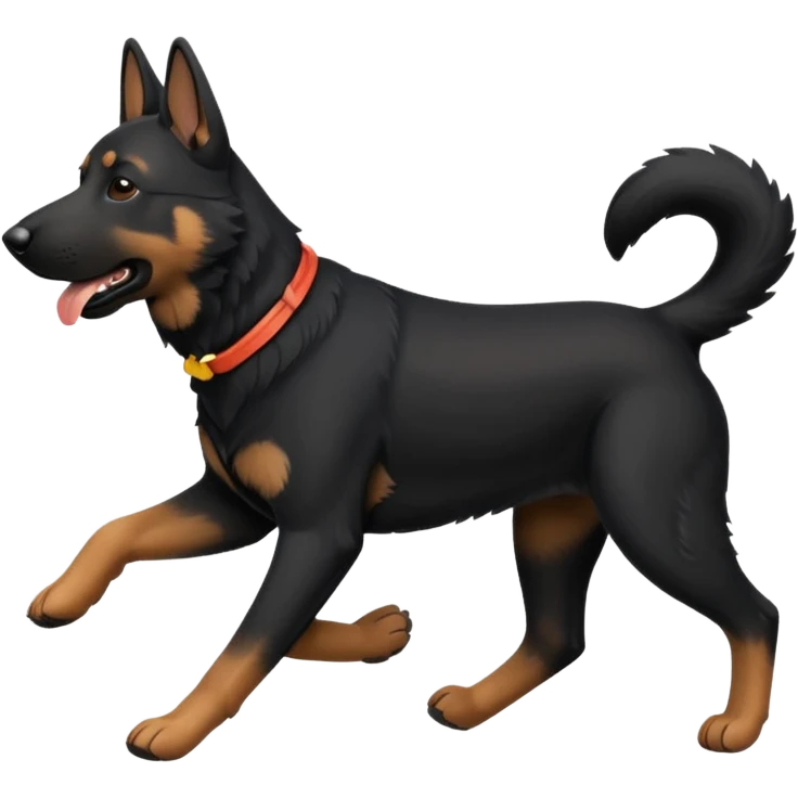 mostly black german shepherd running with toy emoji