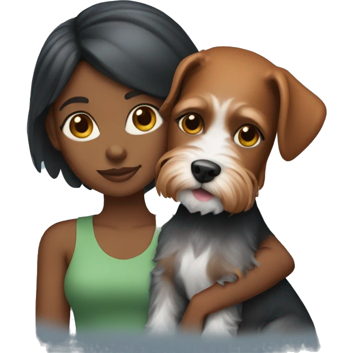 Black girl with ginger hair holding mini schnauzer dog  emoji