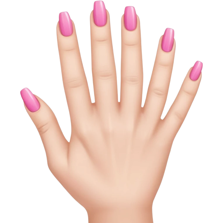  pink  close-up of a human hand with exactly five fingers, beautifully manicured nails, glossy pink nail polish, elegant nail shape, soft lighting, realistic style, isolated on transparent background" emoji