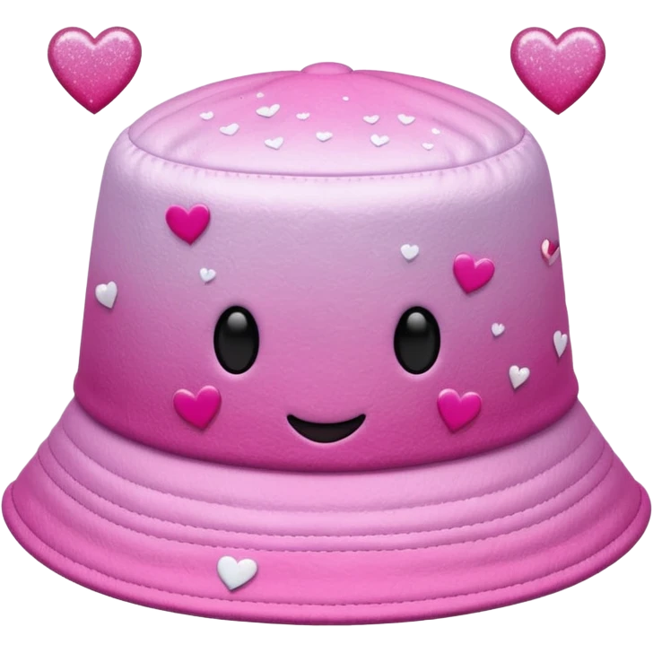 Pink ombre bucket hat with hearts and glitter emoji