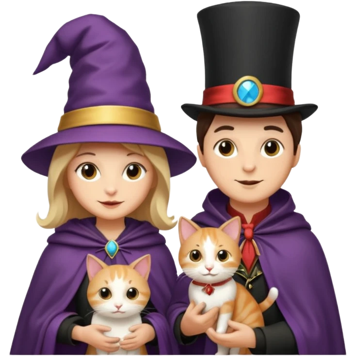 magician couple and their pet cat emoji