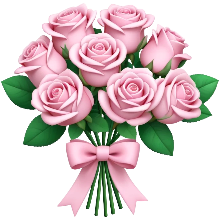 light pink roses bouquet tied with a bow, soft 3d claymation style, pretty emoji