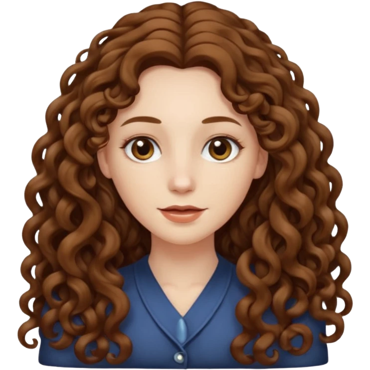 pale woman with brown very very long curly hair, middle part emoji