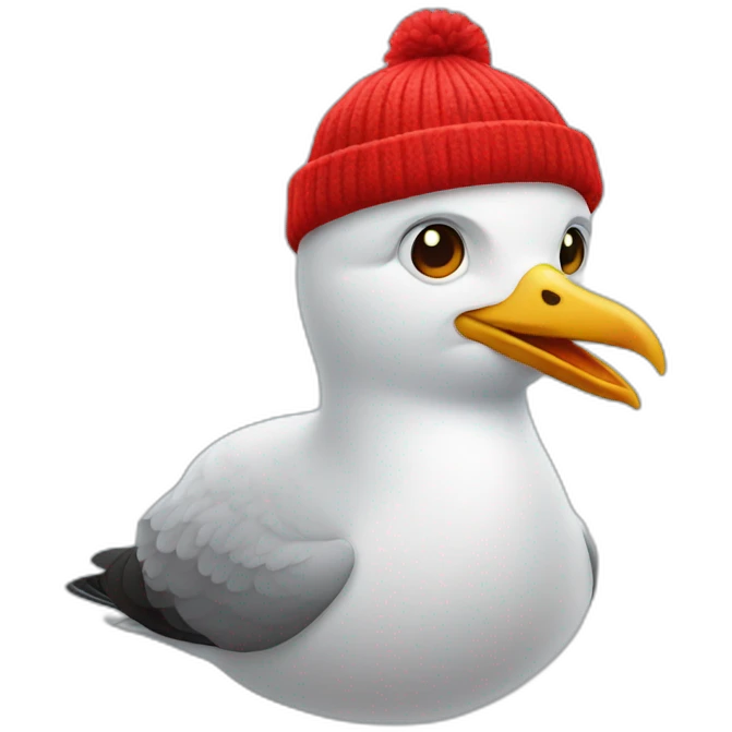 seagull with a red beanie on emoji