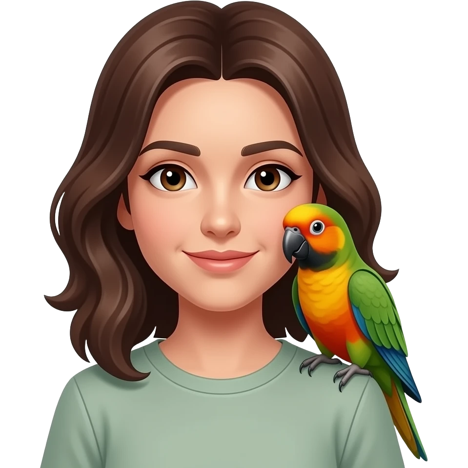 Jenday conure parrot on a brunettes shoulder emoji