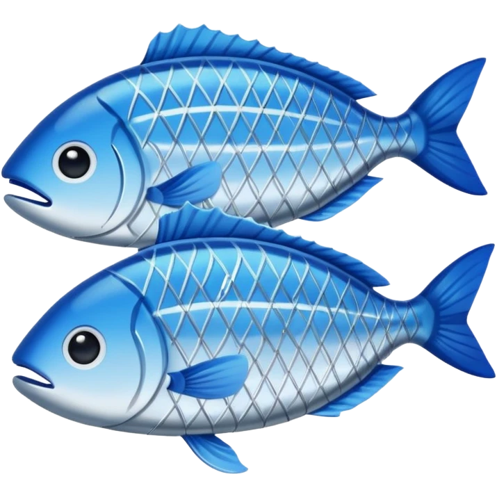 Fish dishes avatar in bright emoji-style illustration. Grilled fish, fillets, and seafood, blue and silver tones, simple shapes, flat design, fresh and flavorful. emoji