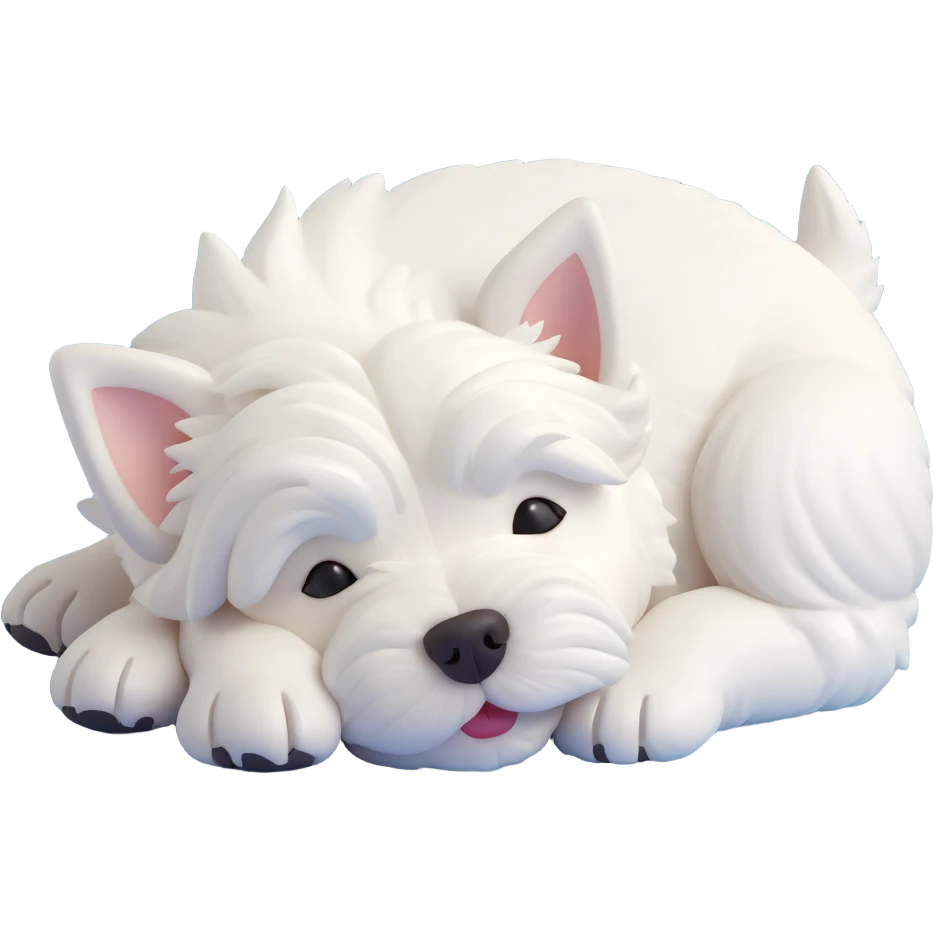 playful West Highland White Terrier puppy sleeping belly up, soft white coat, minimal background emoji