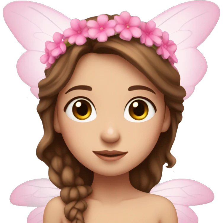 Brown hair fairy with hazel eyes light complected with pink wings and pink flower headband  emoji