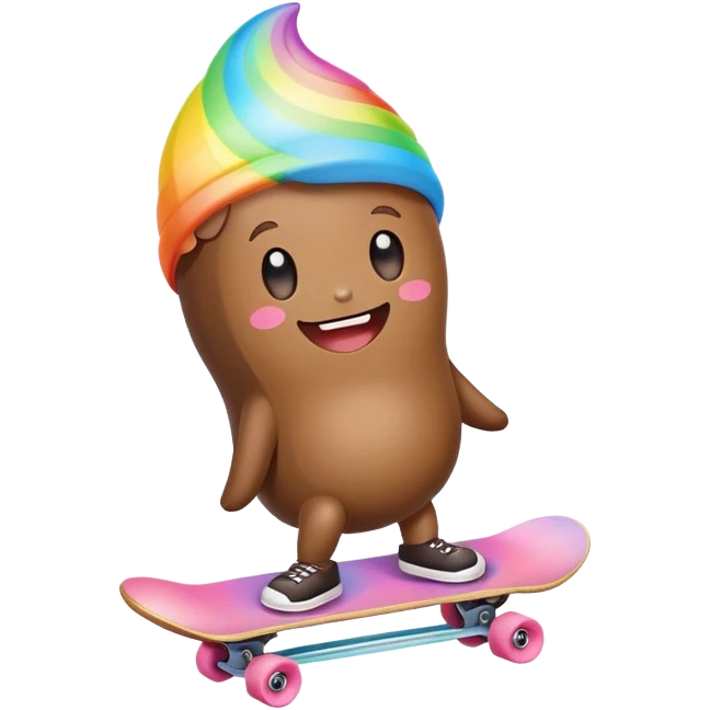  pastel rainbow kawaii Poop skateboarding  emoji