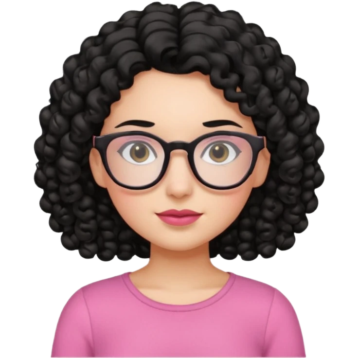 Fair girl with curly black hair and glasses wearing a pink top emoji