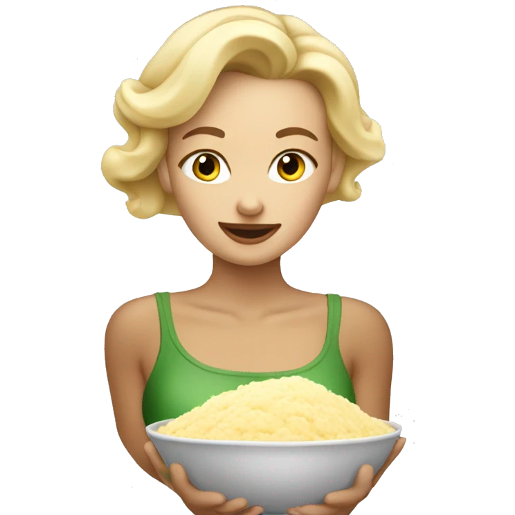 Blonde beauty eating a bowl of mash  emoji