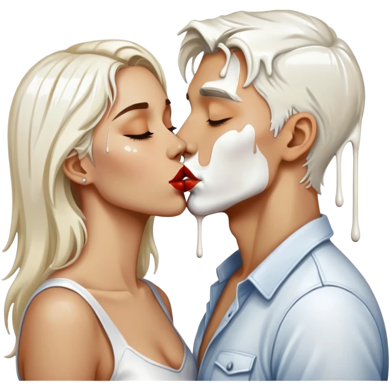 Man and woman kissing with dripping white paint emoji
