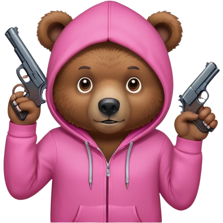 Bear in pink hoodie pointing gun at me emoji