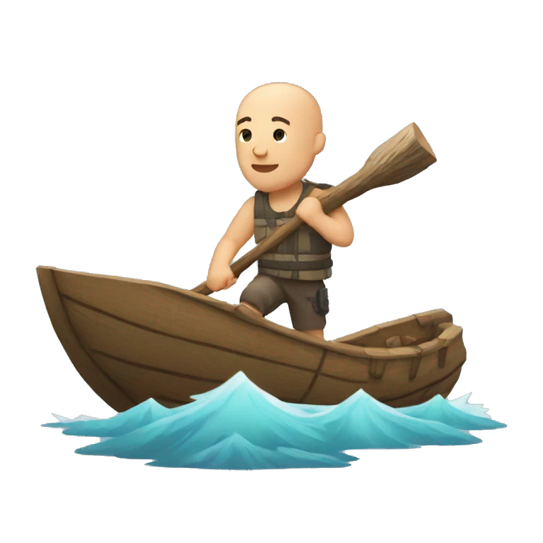 bald man carrying log with a boat on his back emoji