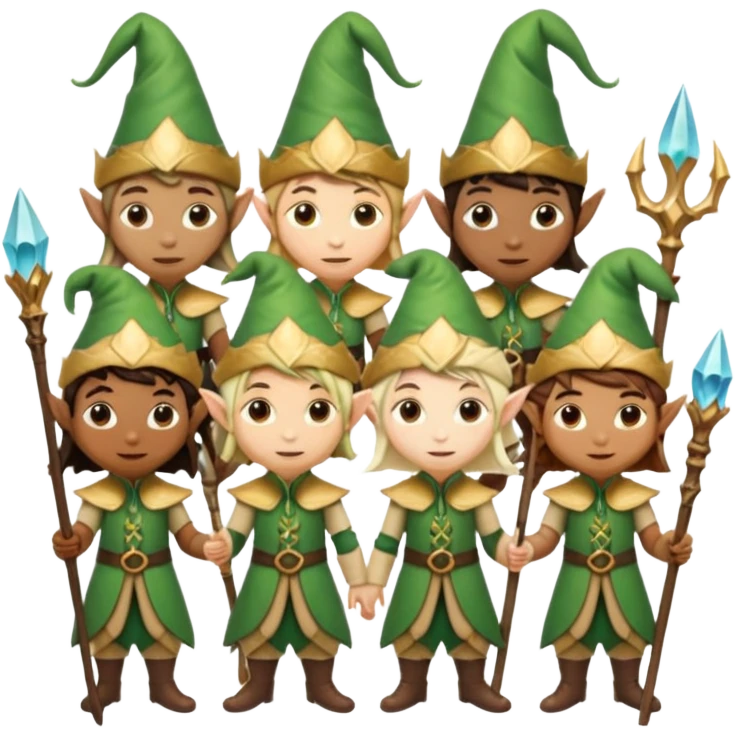 different color elves with staff emoji