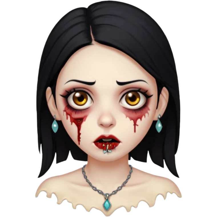 Make an emoji of a zombie woman with black hair, almond-shaped brown eyes and a labret piercing on her left lip. emoji