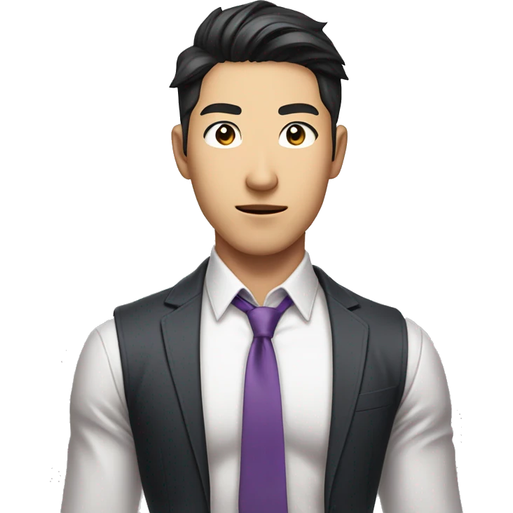 asian handsome guy kpop idol in a shirt with a tie and pumped up arms emoji