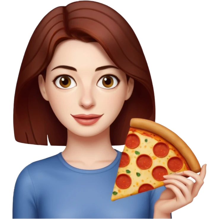 Anne Hathaway with pizza emoji