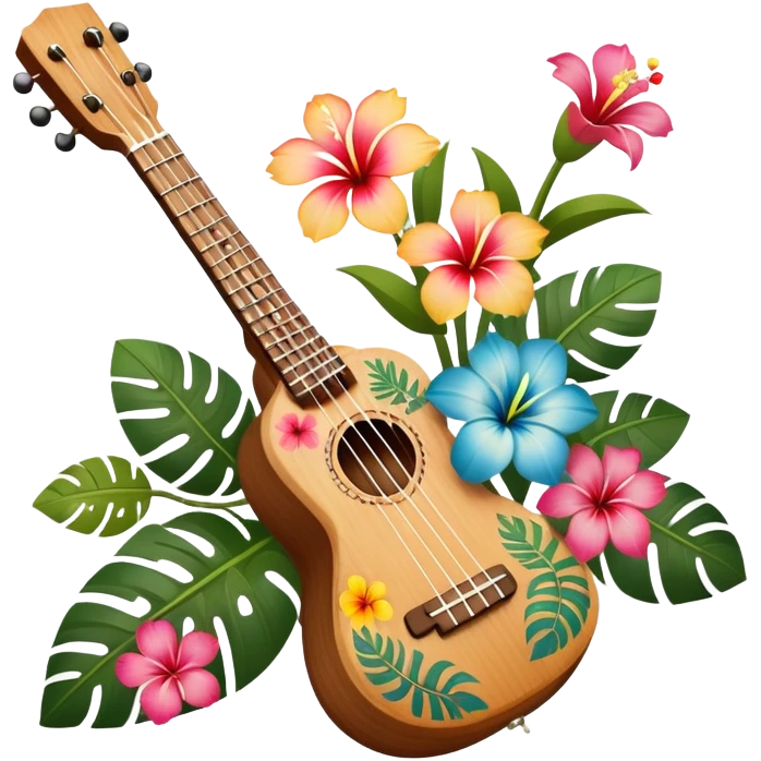 Ukulele with Hawaiian flowers emoji