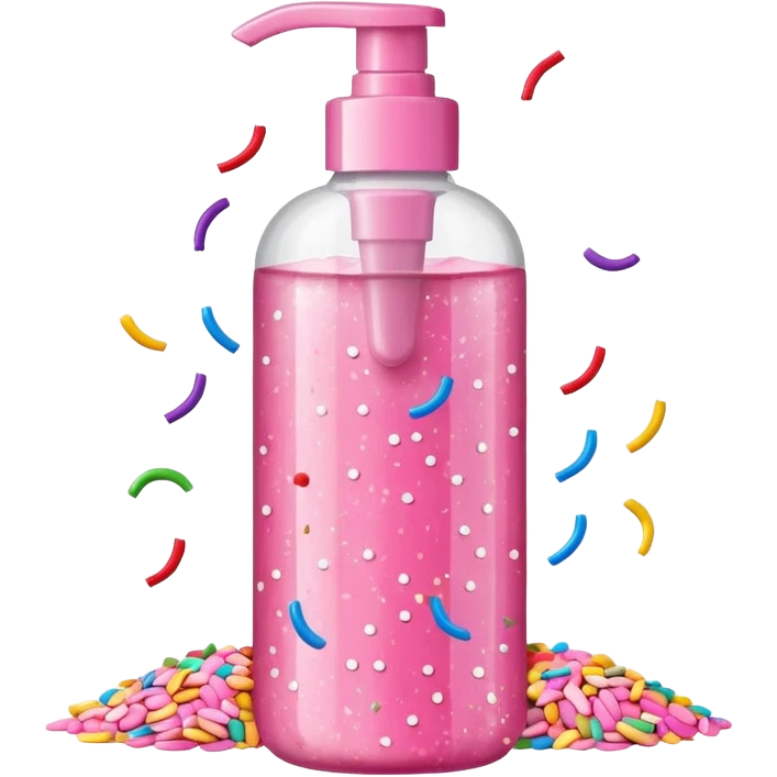 Pink shower gel light pink bottle with sprinkles and confeti on the bottle  emoji