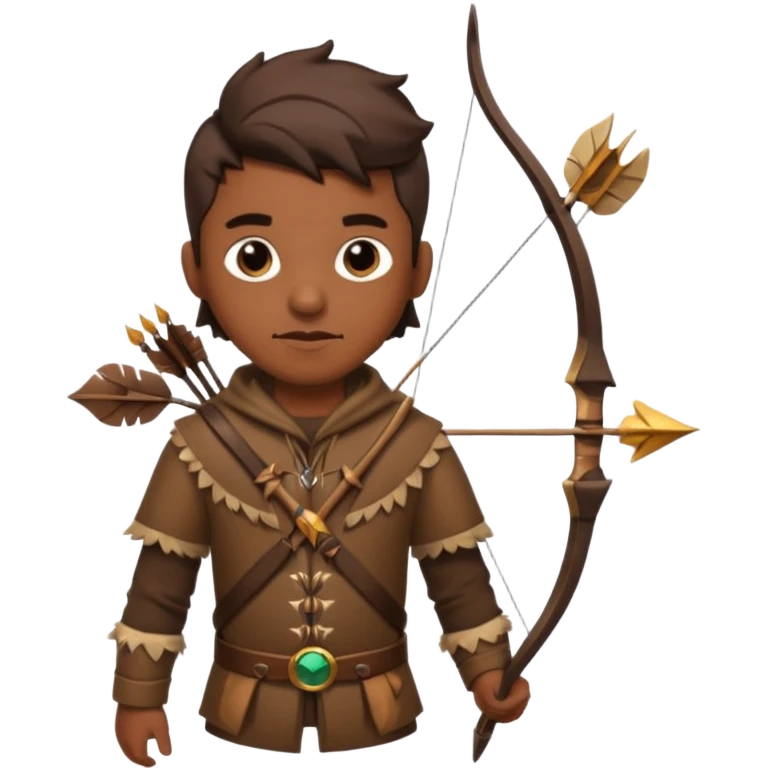 The classic hunter image with a bow and arrow on his back, dressed in brown with some animal made decorations emoji