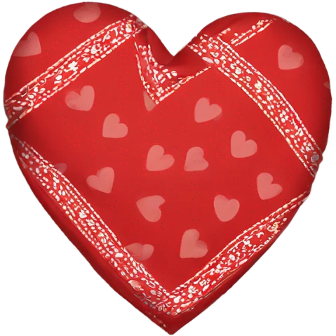 One heart in the color red with a bandana pattern emoji