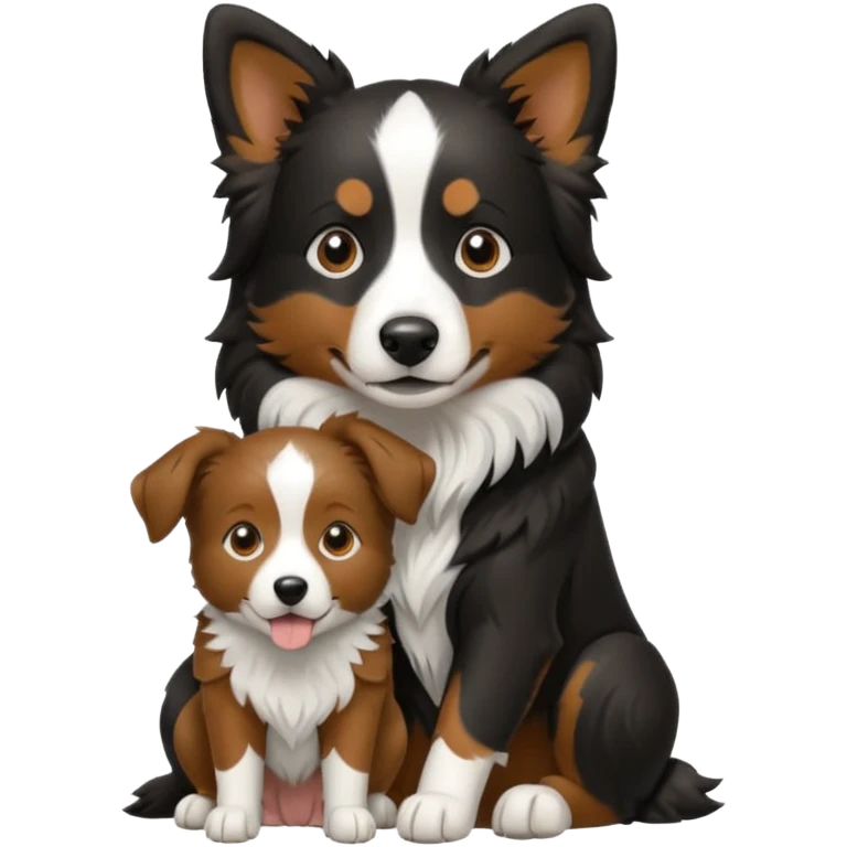 Garoto loiro fofo e cabelo comprido usando uma jaqueta preta abraçando um cachorro border collie marrom emoji
