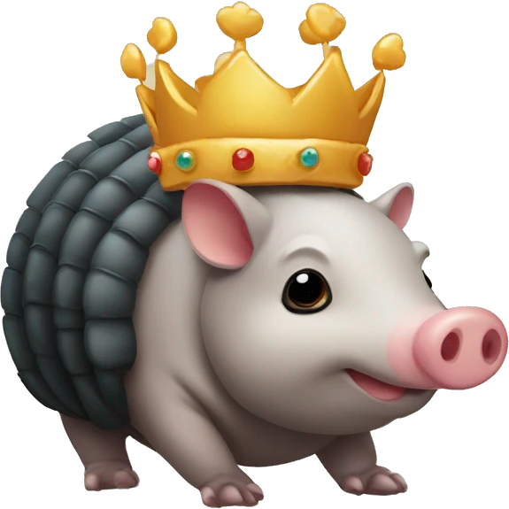 Black chubby round armadillo pig panda centipede armadillo wearing a crown emoji