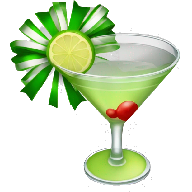 an  holiday margarita in a martini glass with a bow on the stem of the glass emoji