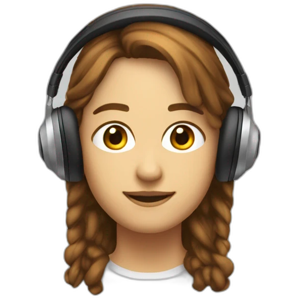 Personne cheveux de couleur brun , couleur de peau blanche avec un casque audio sur la tête emoji