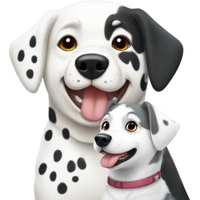 shibi style, dalmatian, white and grey siberian husky, in love emoji