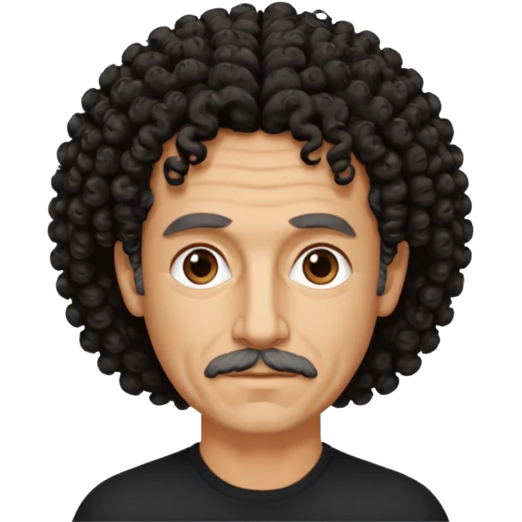 60 year old Greek man with short black curly frizzy thin hair that sticks up and has a black shirt emoji
