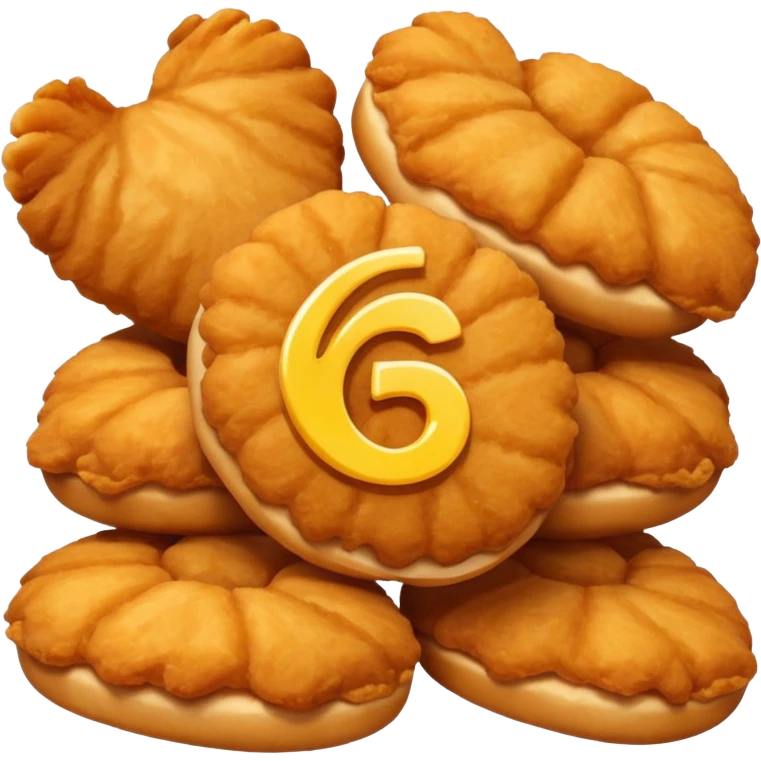 A bunch of chicken nuggets doing six seven emoji