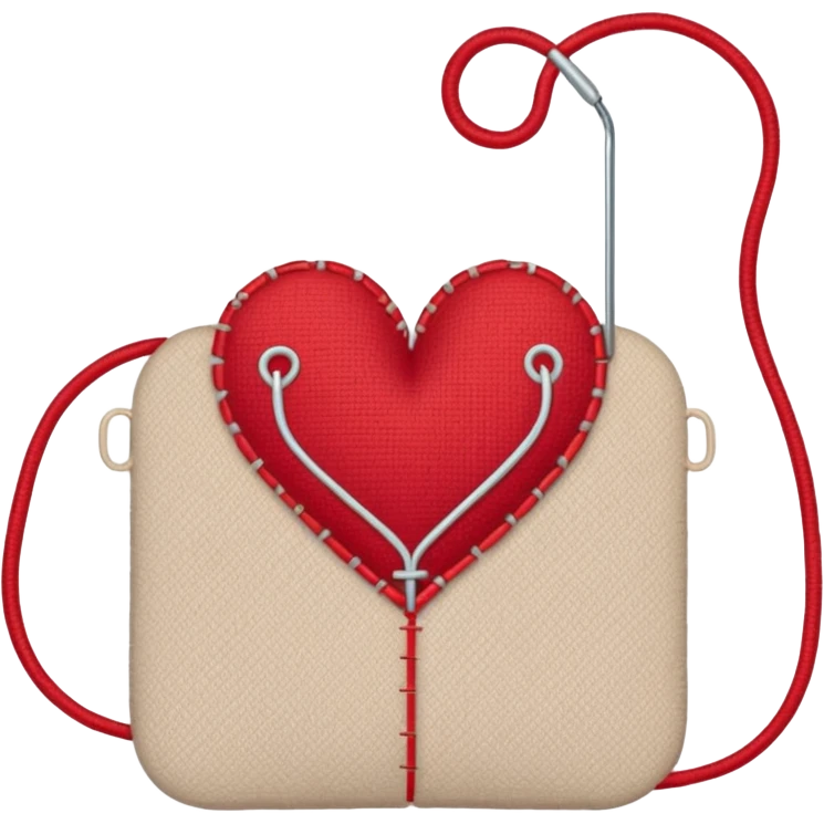 Heart stitched mid-sew, needle still pulling thread emoji