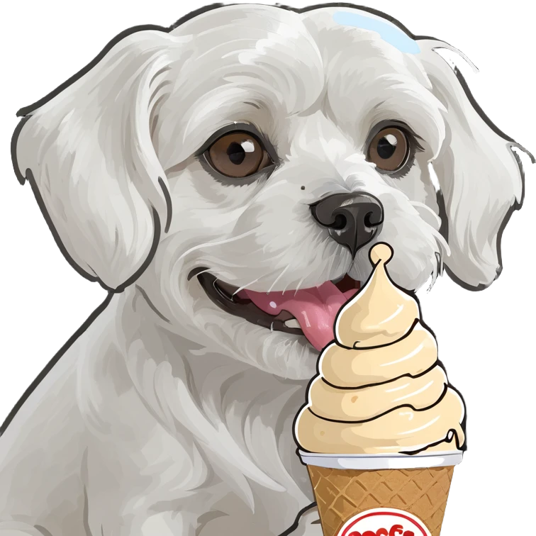 Maltese dog eating ice cream emoji