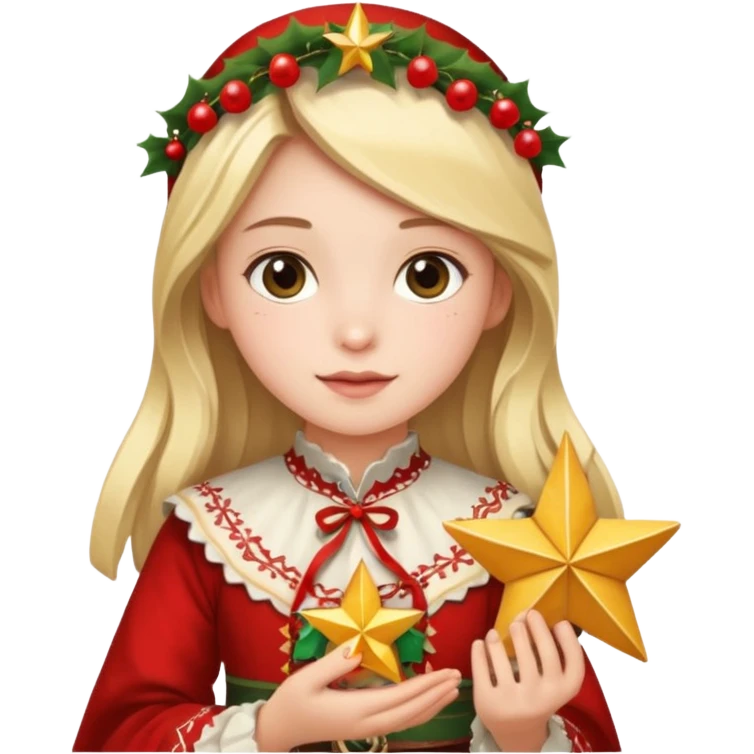 Девочка на празднике в народном костюме и калядной звездой emoji