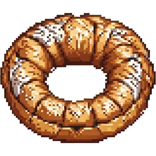 simple cute round simit bread with sesame seeds, pixel art style emoji