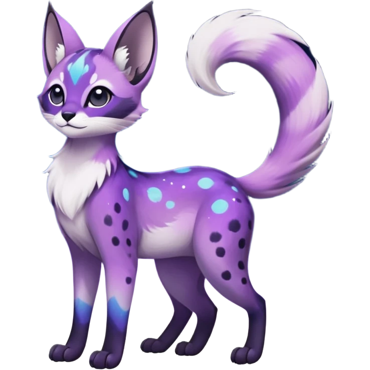 Colorful black-violet-indigo-purple-gradients nebulae nebula starry galactical shiny white-stars-spotted glorious iridescent divine exotic cute cool beautiful realistic Meloetta-caracal-civet-sergal-oncilla-animal-Fakémon-hybrid-fursona (full body) emoji