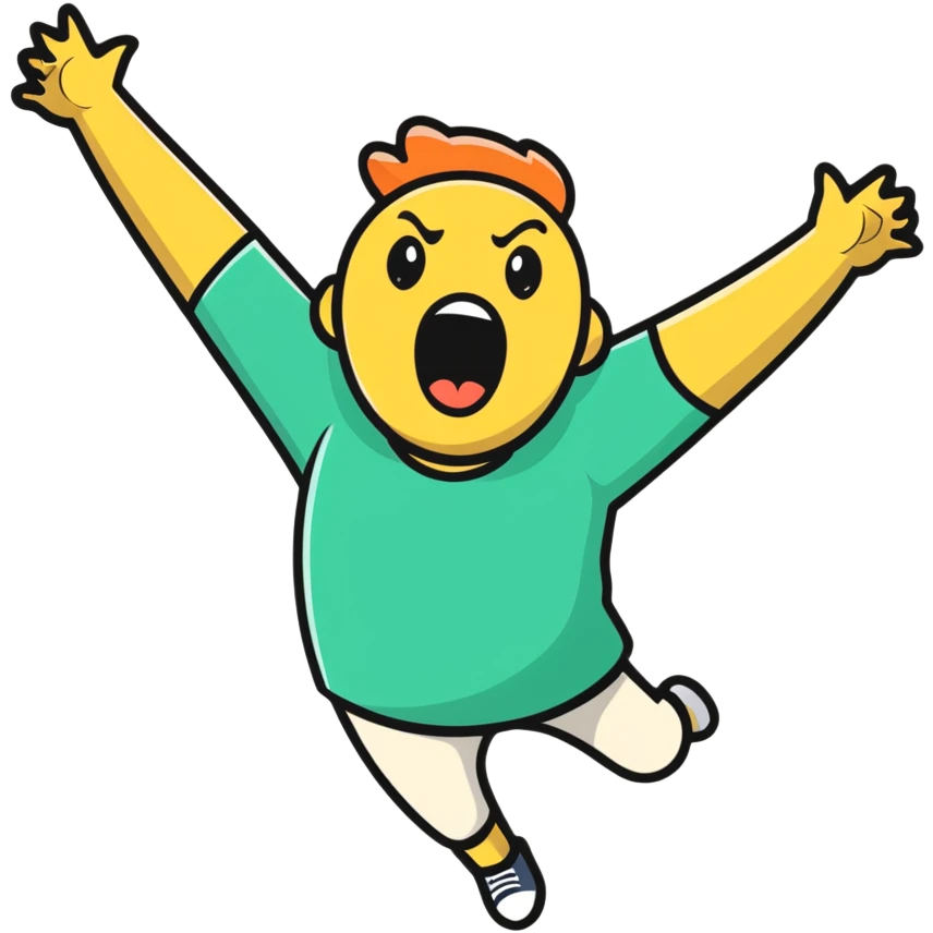 person with head thrown back, screaming with excitement, pure joy, expressive face emoji