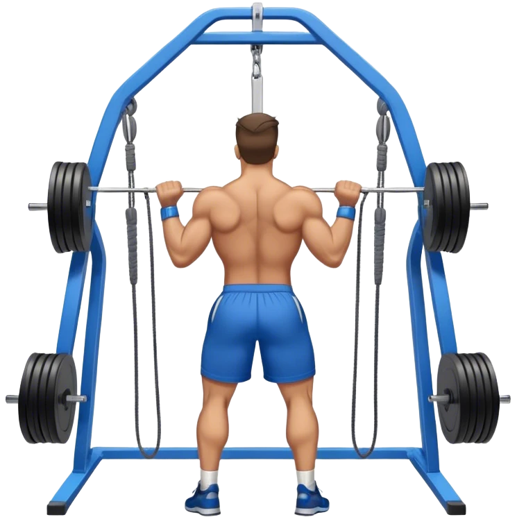 back view of buff man with blue shorts using cable face-pull machine emoji