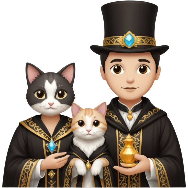 magician couple and their pet cat emoji