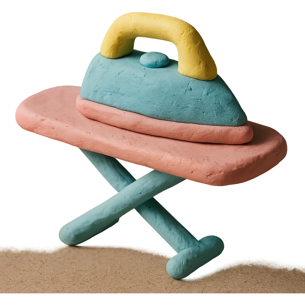 iron and ironing board in claymation style, pastel colors, visible fingerprints, soft matte finish emoji