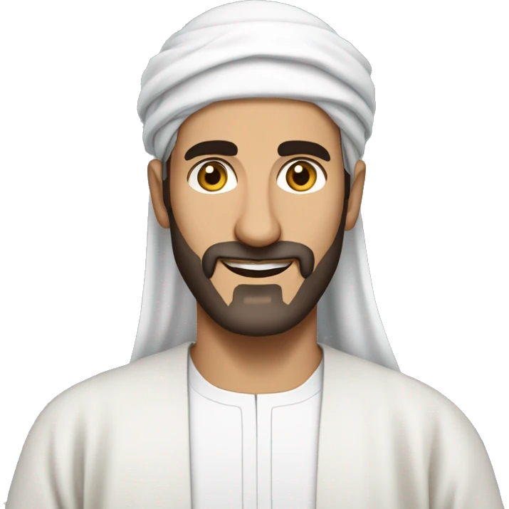 Middle Eastern Man in His 40s, Wearing a traditional thobe (long white garment) and short beard. emoji