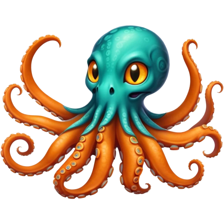 Create a mystical sea guardian that combines the ethereal psychic powers and cute feline form of the first creature with the oceanic draconic might and tentacled body of the second, resulting in a teal-and-orange telepathic cat-octopus-dragon that commands both the depths and the mind. emoji