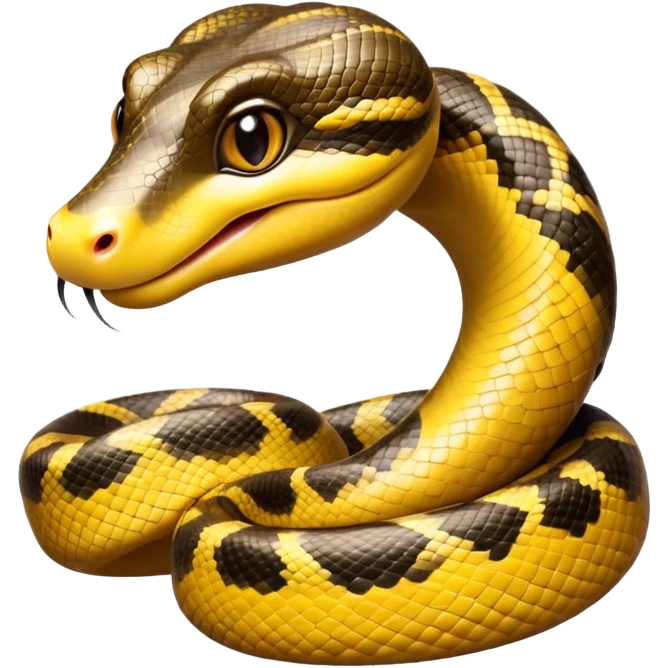 cinematic-cute-anaconda-portrait-emoji,-head-tilted-playfully-and-inquisitively,-with-a-sleek,-shimmering-body-adorned-with-detailed-scale-sriped patterns-and-round,-sparkling-eyes-full-of-wonder,-simplified-yet-irresistibly-adorable-features emoji