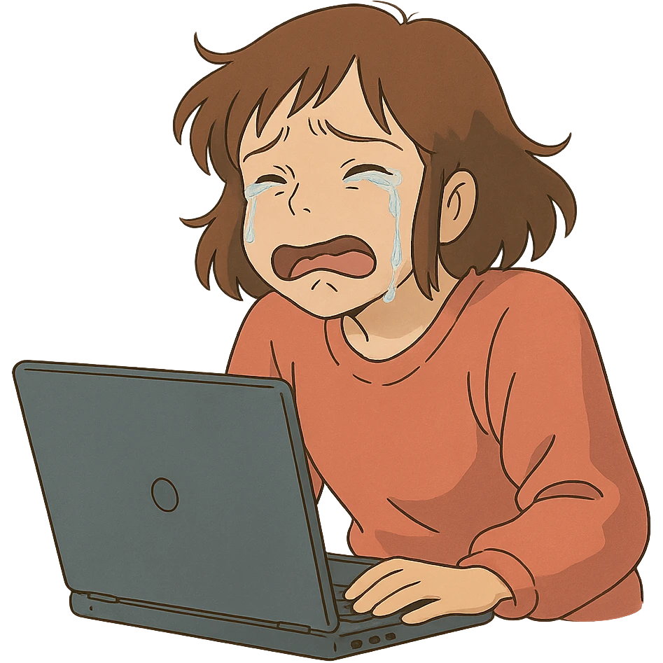 ghibli style crying woman with laptop emoji